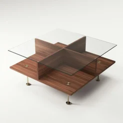 Decotique Soffbord-Vogue Soffbord 70x70 cm, Valnöt / Mässing