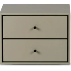 Volt Vägghängt Sängbord 2 Lådor, Beige/Rostfritt Stål