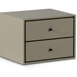 Volt Vägghängt Sängbord 2 Lådor, Beige/Rostfritt Stål