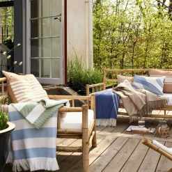 Waves Recycled Heavy Cotton Twill Kudde 30x50 cm, Vit/Blå