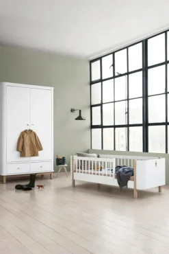 Wood Mini+ Cot Säng Inkl. Junior Kit, Vit/Ek