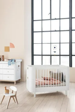 Wood Mini+ Cot Säng Inkl. Junior Kit, Vit/Ek